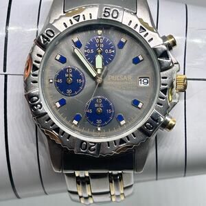 Pulsar Chronograph Two Tone Gray Dial Men’s Watch WR St. Steel Working